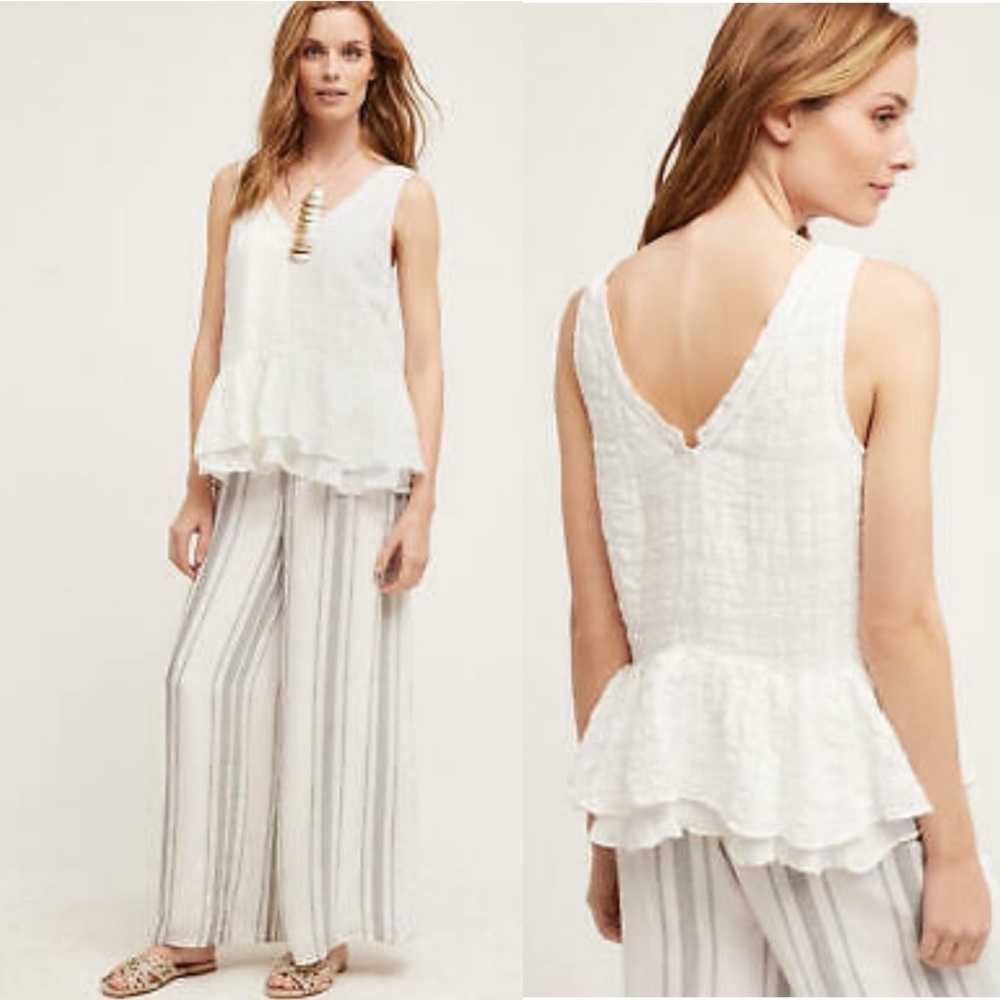 Anthropologie Vanessa Virginia Linen Ruffle Sleeveless Tank,
